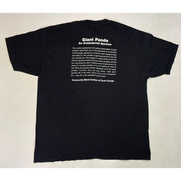 VINTAGE Endangered Species Big Panda Blood Donors Graphic T-shirt Men XXL Black - Picture 3 of 8
